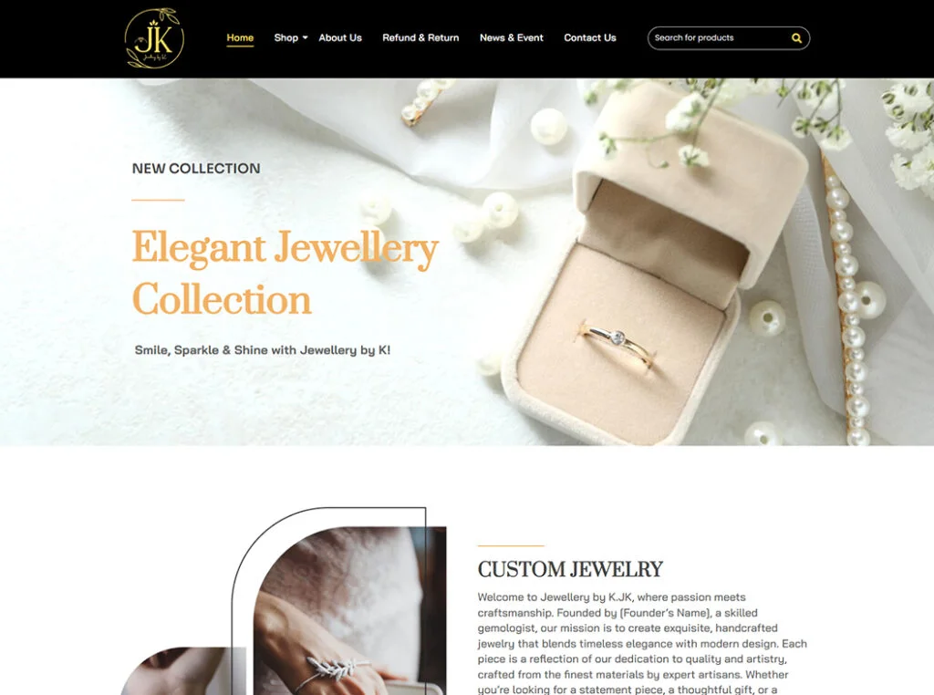 Jewellery by K website homepage