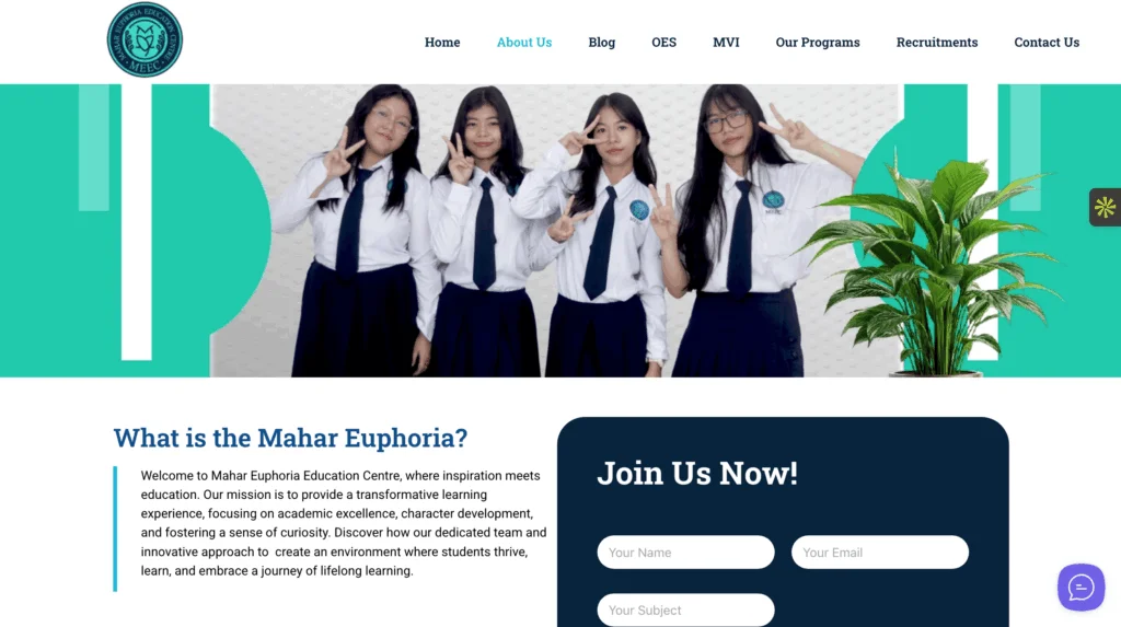 Mahar Euphoria Education Centre website homepage