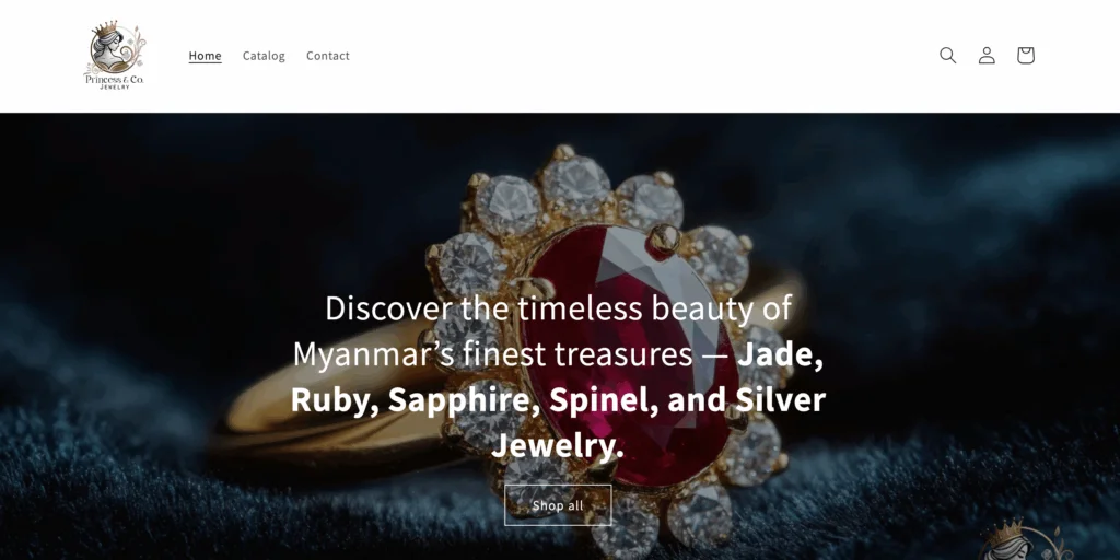 Princess & Co. Jewelry website homepage
