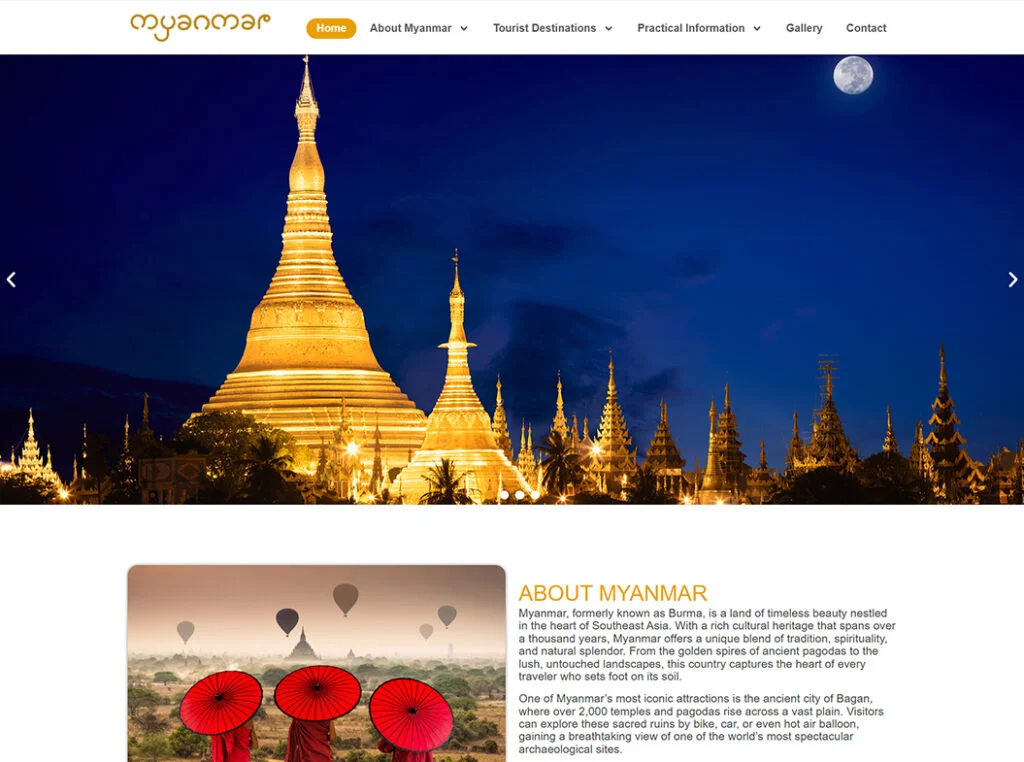 Myanmar Tourism website homepage