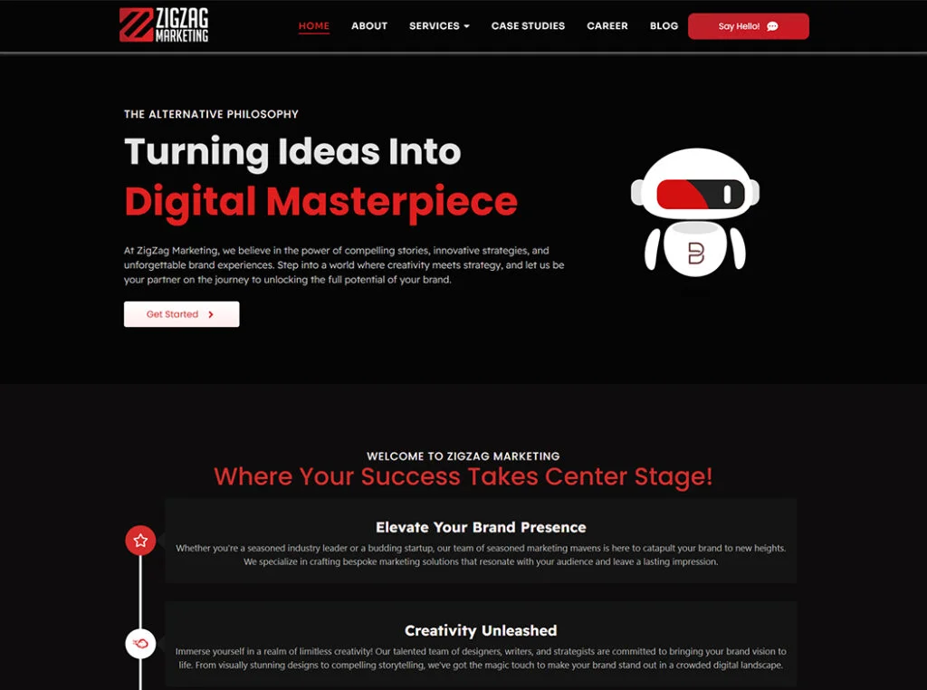 ZigZag Marketing website homepage